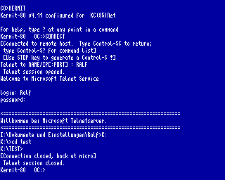 KERMIT Telnet Windows XP Pro.